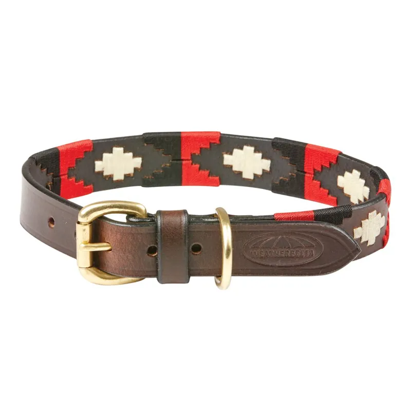 WeatherBeeta Polo Dog Collar - Cowdray Brown/Black/Red/White-1