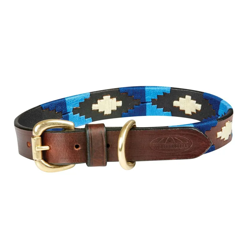 WeatherBeeta Polo Dog Collar - Cowdray Brown/Blue/Blue-1