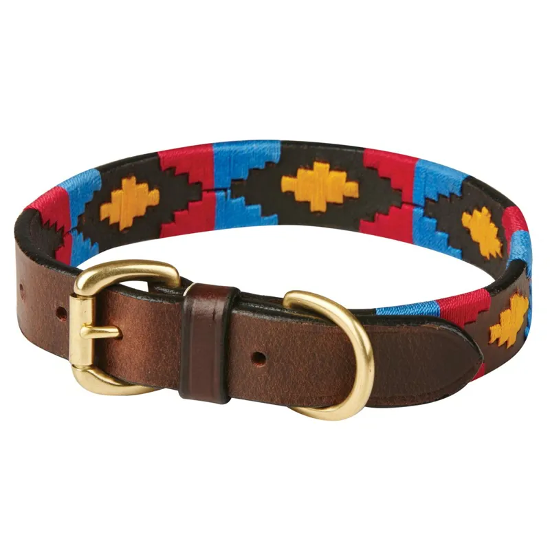 WeatherBeeta Polo Dog Collar - Cowdray Brown/Pink/Blue/Yellow