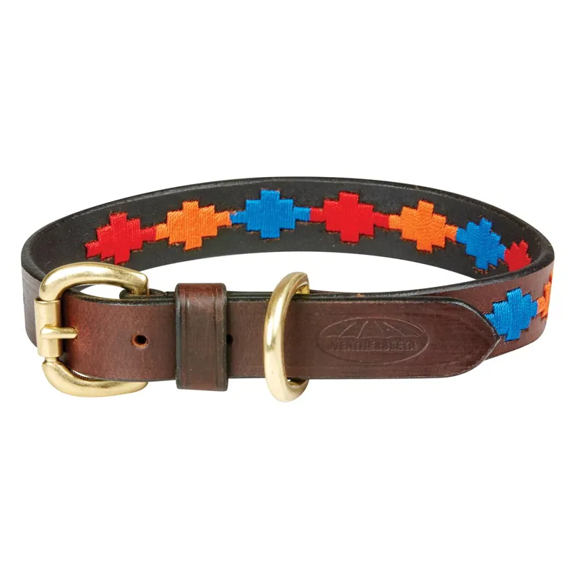 WeatherBeeta Polo Dog Collar - Beaufort Brown/Red/Orange/Blue