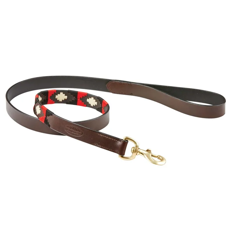 WeatherBeeta Polo Dog Leash - Cowdray Brown/Black/Red/White