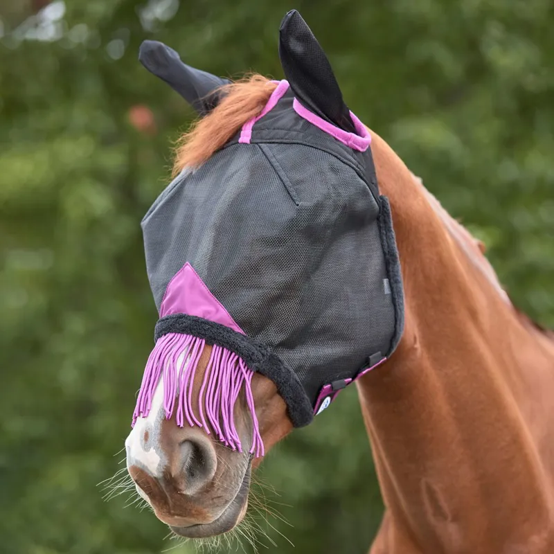 WeatherBeeta ComFiTec Deluxe Durable Fly Mask with Ears/Tassels - Black-1