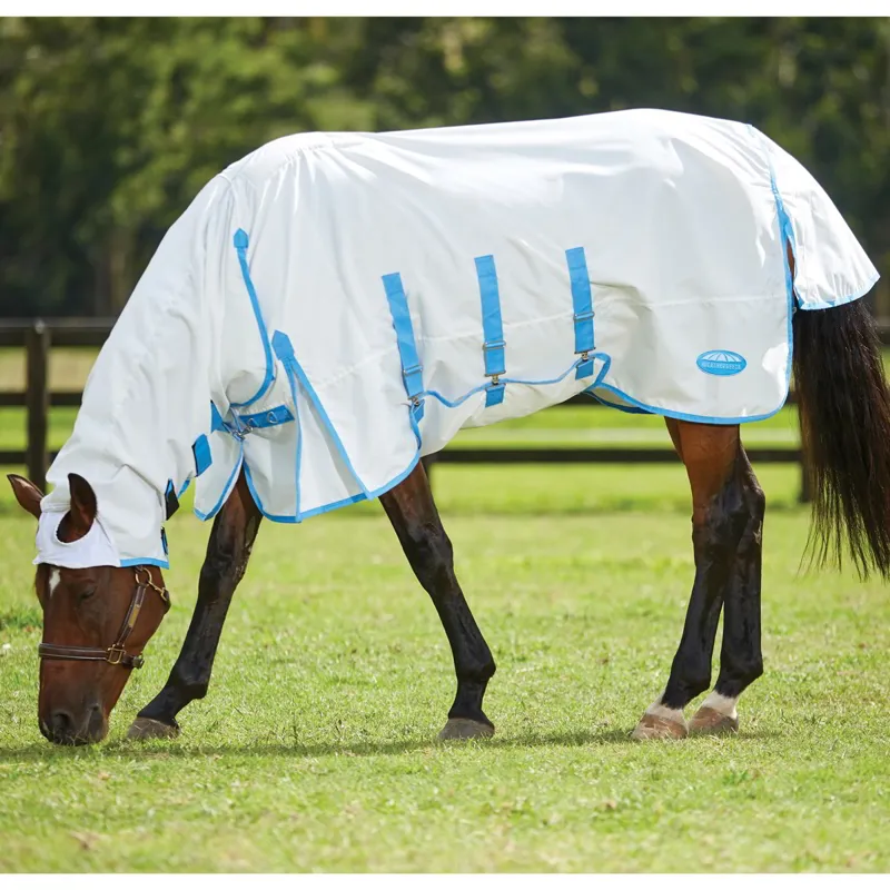 WeatherBeeta Sweet Itch Shield Combo Neck Fly Sheet - White/Blue-1