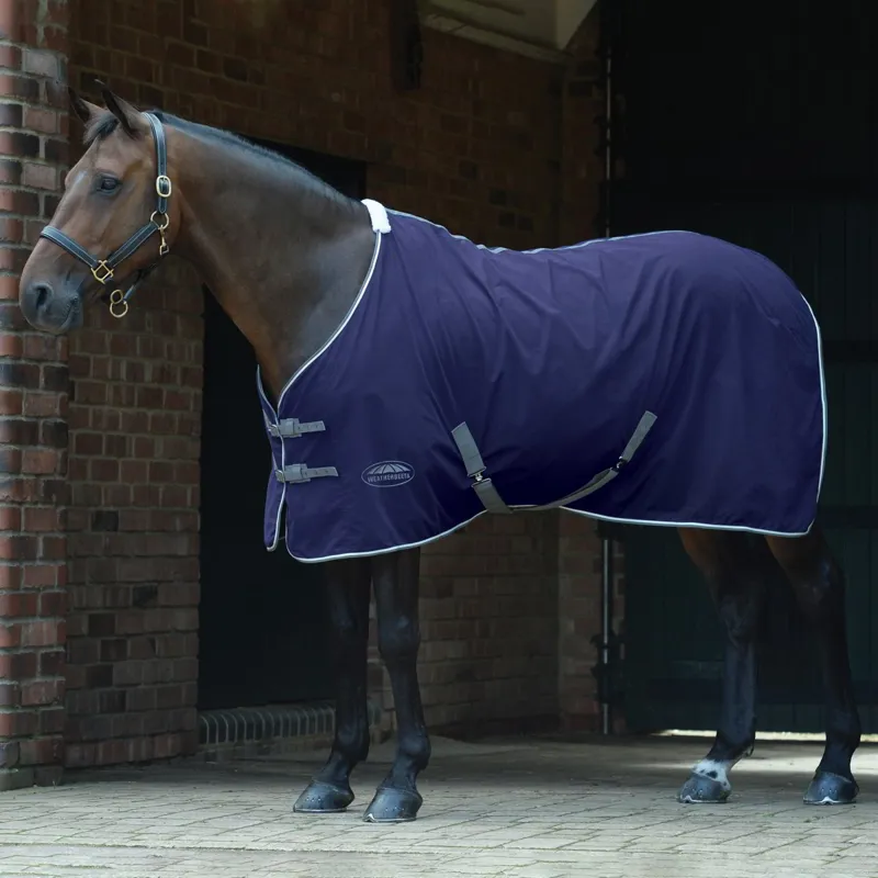 WeatherBeeta Cotton Show Sheet II with Surcingles - Dark Blue/Grey