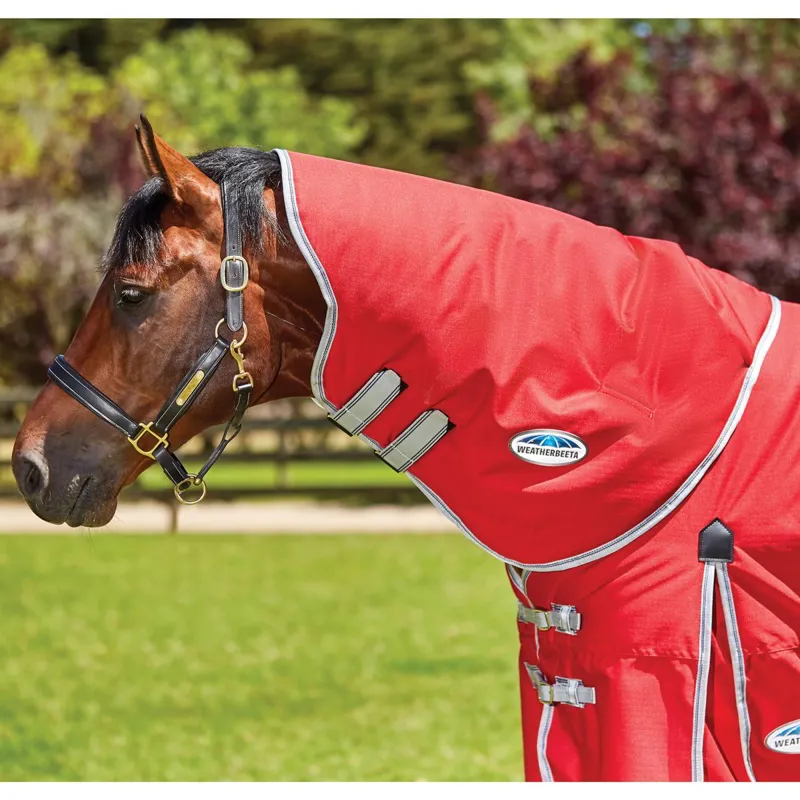 WeatherBeeta ComFiTec Classic 220g Turnout Neck Cover Red Silver Navy