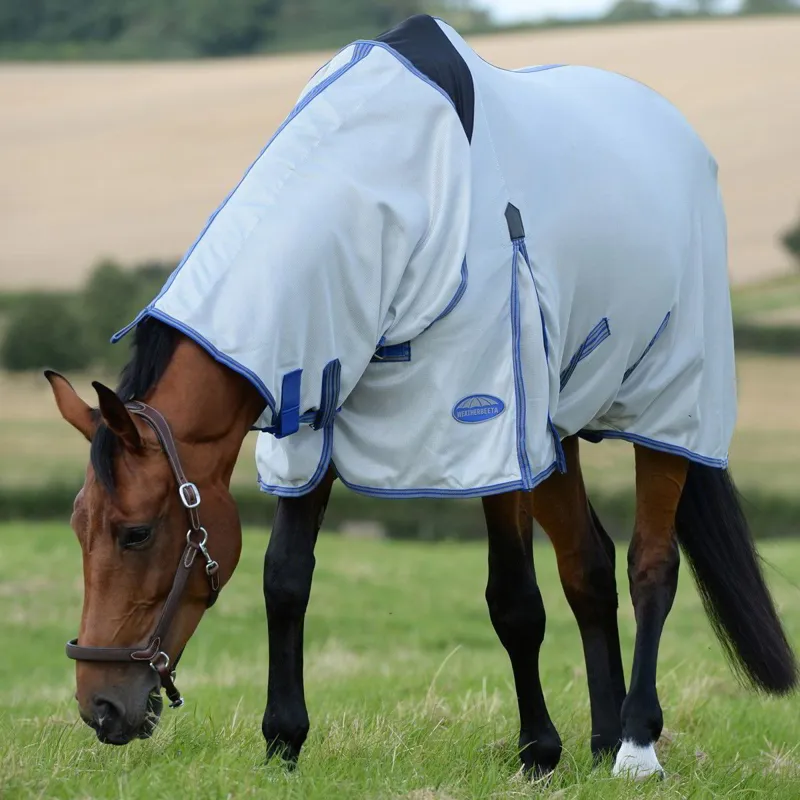 WeatherBeeta ComFiTec Airflow II Combo Neck Fly Sheet - Grey/Blue/Grey-1