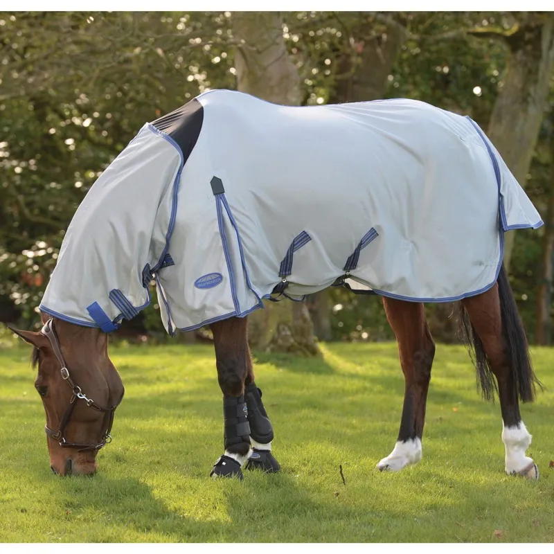 WeatherBeeta ComFiTec Airflow II Combo Neck Fly Sheet - Grey/Blue/Grey-3