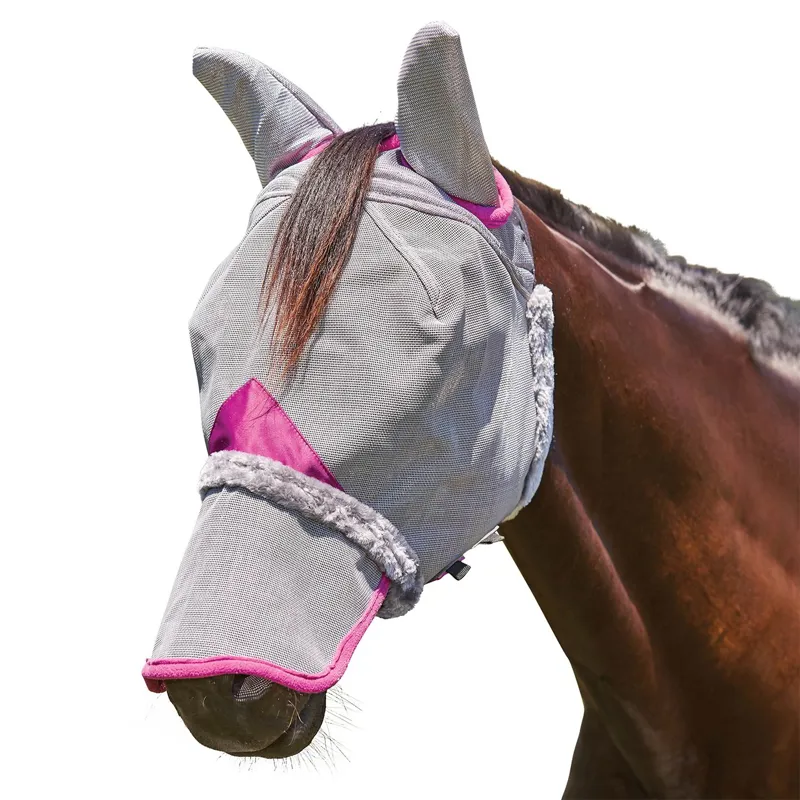 WeatherBeeta ComFiTec Deluxe Durable Fly Mask Ears/Nose - Grey/Purple-1