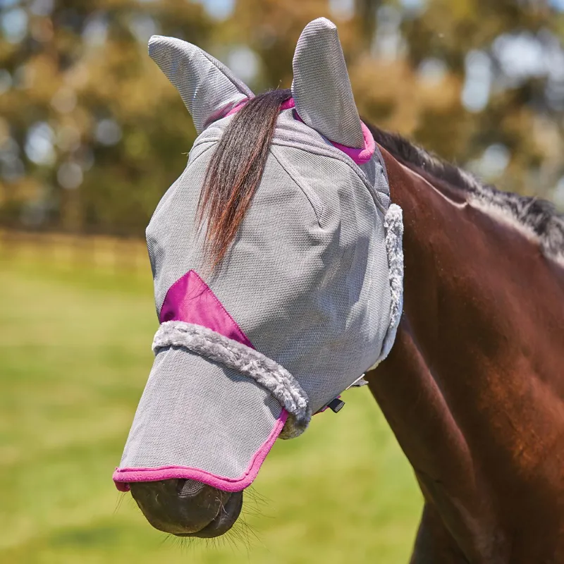 WeatherBeeta ComFiTec Deluxe Durable Fly Mask Ears/Nose - Grey/Purple
