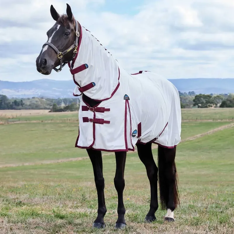 WeatherBeeta ComFiTec Essential Combo Neck Fly Sheet - White/Burgundy
