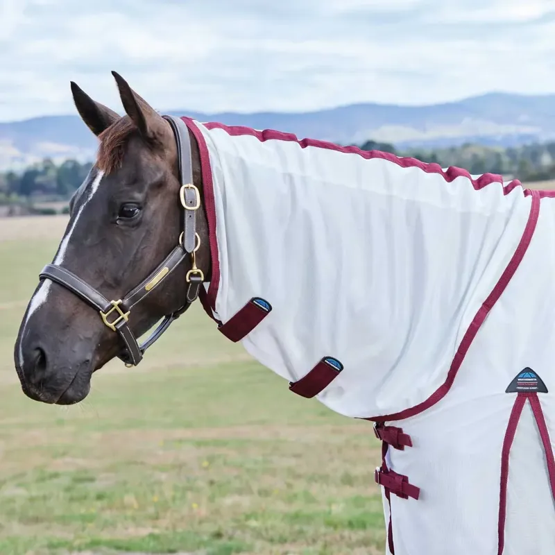 WeatherBeeta ComFiTec Essential Combo Neck Fly Sheet - White/Burgundy-1