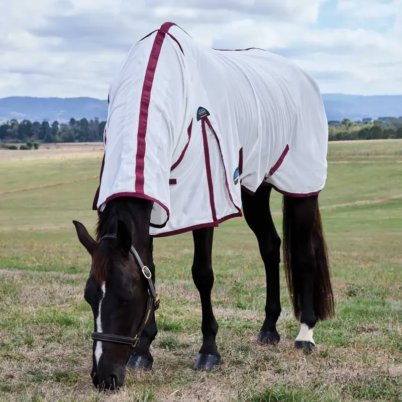 WeatherBeeta ComFiTec Essential Combo Neck Fly Sheet - White/Burgundy-3