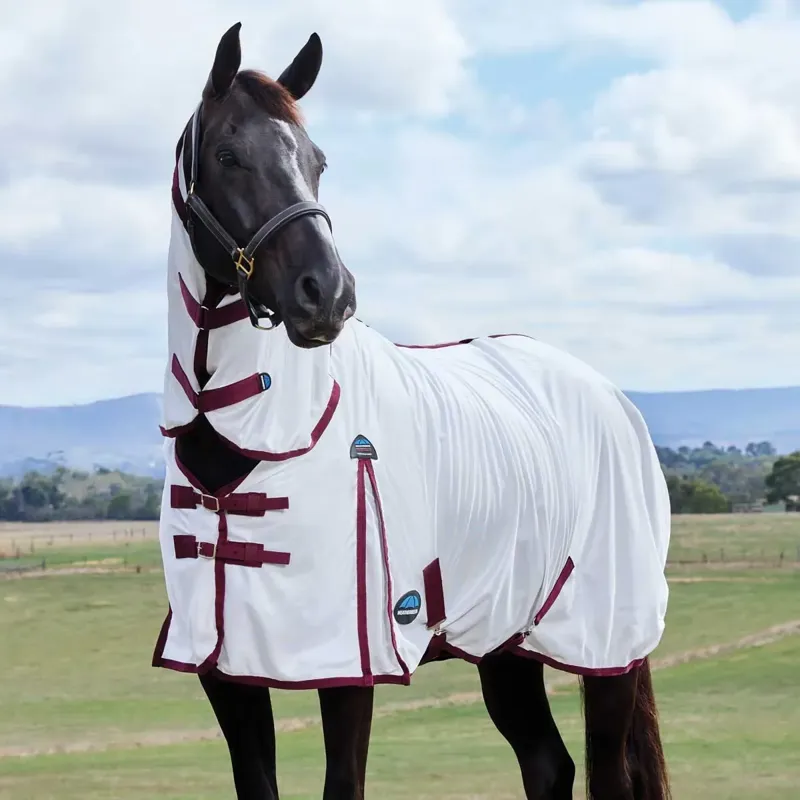 WeatherBeeta ComFiTec Essential Combo Neck Fly Sheet - White/Burgundy-6