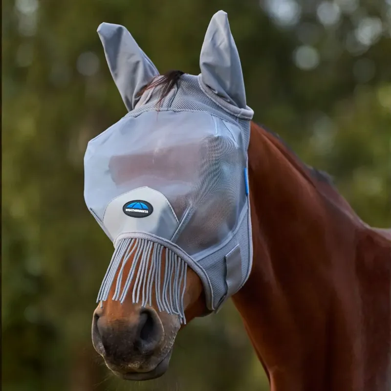 WeatherBeeta ComFiTec Fine Mesh Fly Mask with Ears/Tassels - Grey