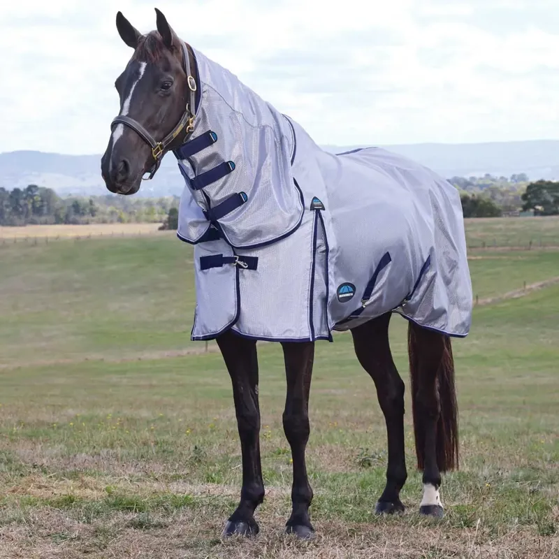 WeatherBeeta ComFiTec Hexi Shield Combo Neck Fly Sheet - Silver/Navy