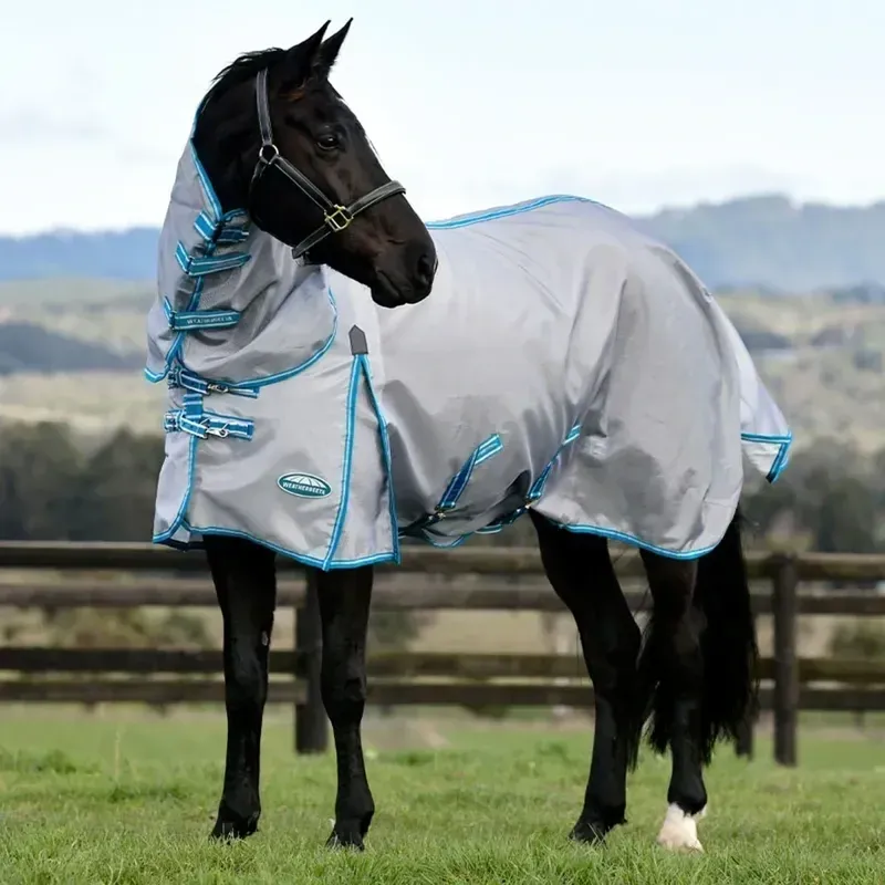 WeatherBeeta ComFiTec Hexi Shield Combo Neck Fly Sheet - Silver/Teal-1