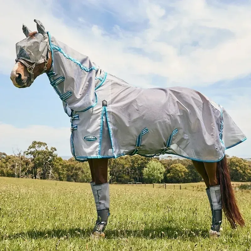 WeatherBeeta ComFiTec Hexi Shield Combo Neck Fly Sheet - Silver/Teal-2