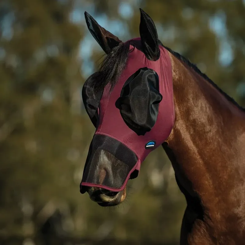 WeatherBeeta ComFiTec Luxe Stretch Fly Mask With Ears/Nose Burgundy