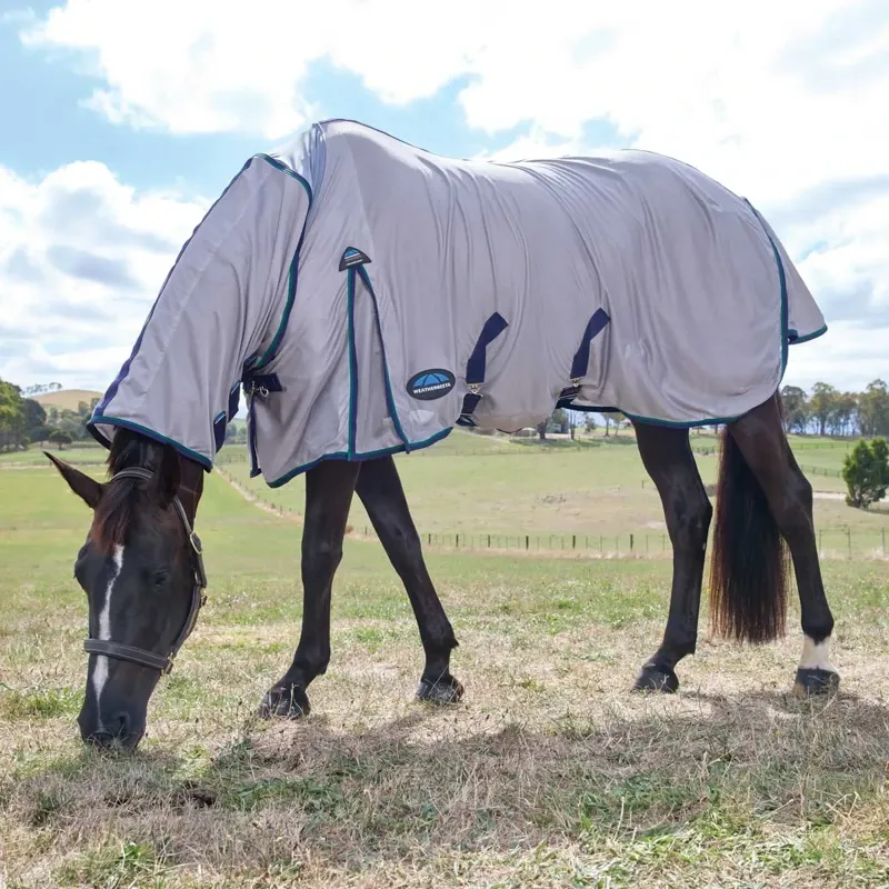 WeatherBeeta ComFiTec Zephyr Combo Neck Fly Sheet - Grey/Navy/Forest-1