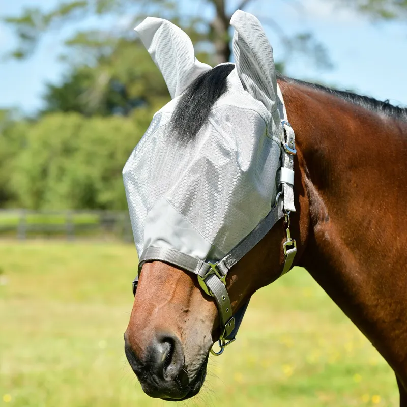 WeatherBeeta ComFiTec Hexi Shield Dual Fly Mask and Halter - Silver