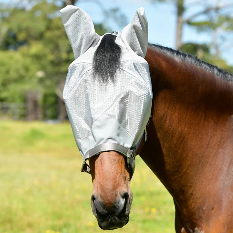 WeatherBeeta ComFiTec Hexi Shield Dual Fly Mask and Halter - Silver-2