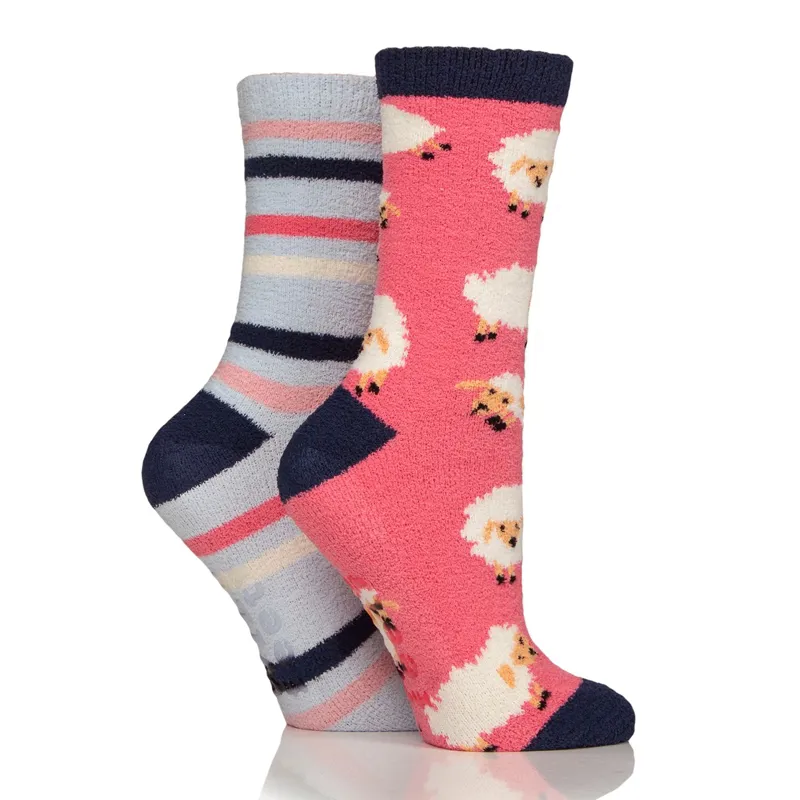 Wild Feet Women's Cozy Fluffy Socks 2-Pack - Sheep