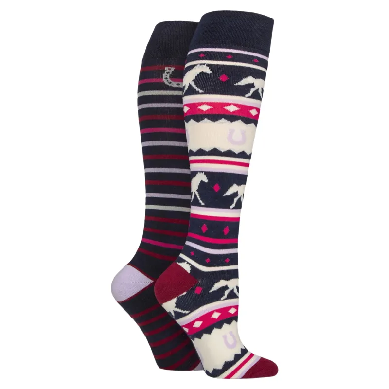 Sockshop Wild Feet Knee High Womens Socks 2 Pack - Horseshoe
