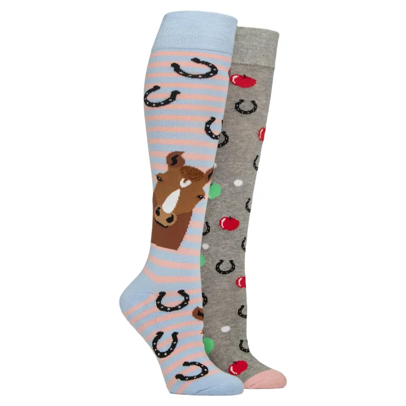 Sockshop Wild Feet Knee High Junior Socks 2 Pack - Horsing Around