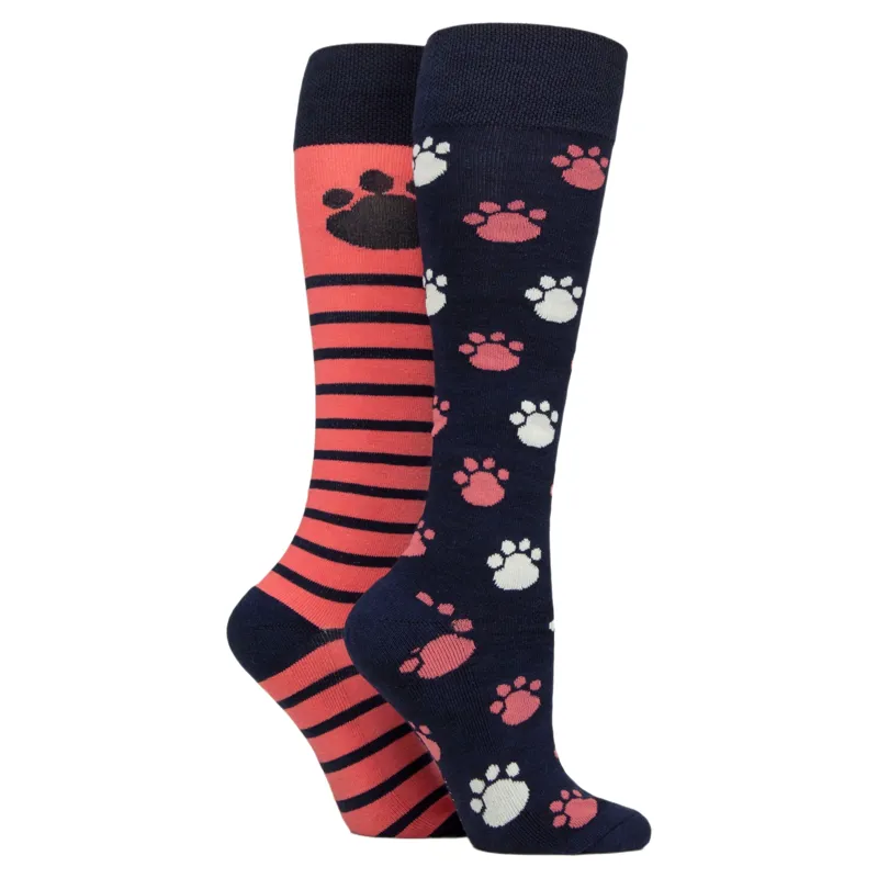 Sockshop Wild Feet Knee High Women's Socks 2 Pack - Pawprint