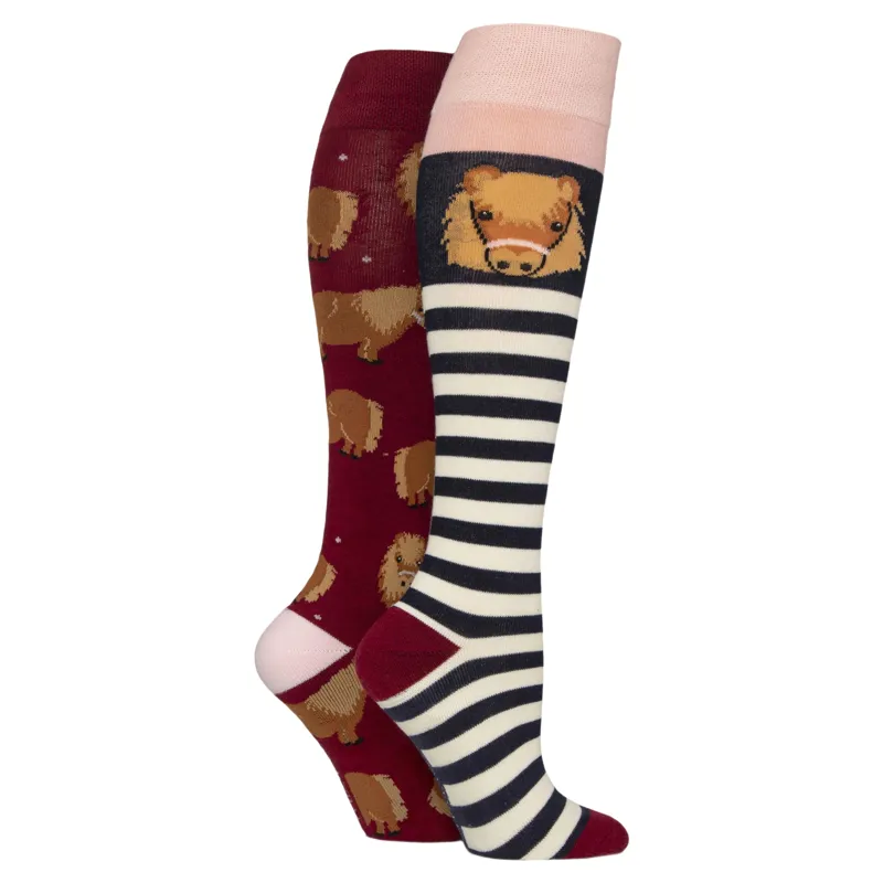 Sockshop Wild Feet Knee High Women's Socks 2 Pack - Snacky Pony