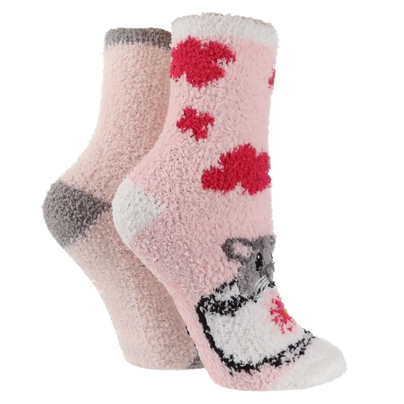 Sockshop Wild Feet Cozy Lounge Adults Socks 2 Pack - Teacup Mouse