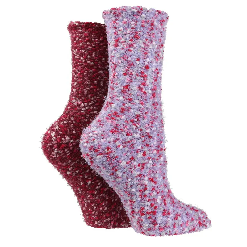 Sockshop Wild Feet Popcorn Fluffy Adult Socks 2 Pack - Lilac/Hot Pink