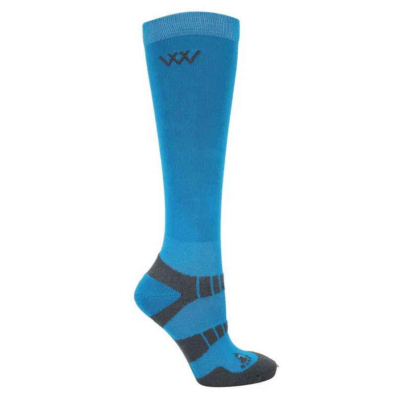 Woof Wear Young Rider Pro Junior Riding Socks 2 Pack - Turquoise/Grey