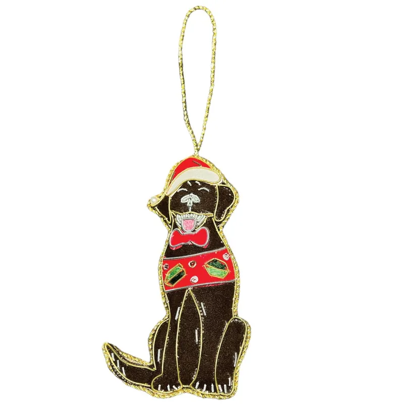Equetech Chocolate Labrador Beaded Embroidered Christmas Tree Decoration in Brown