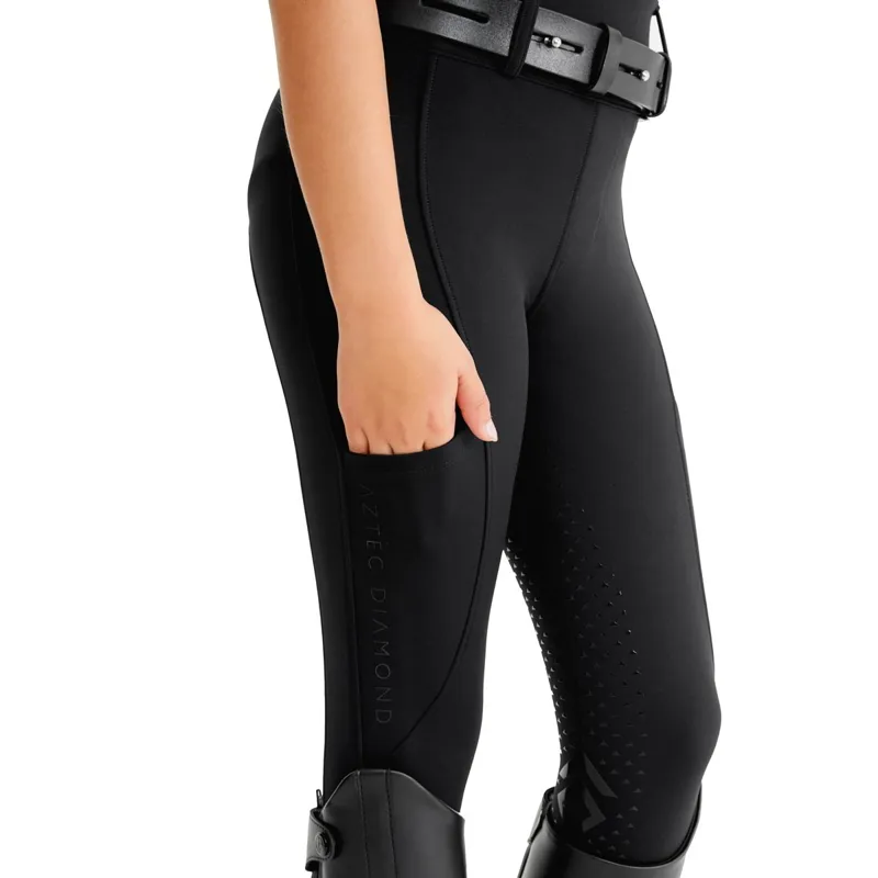 Aztec Diamond Young Rider Compression Full Grip Pull On Breeches - Black-1