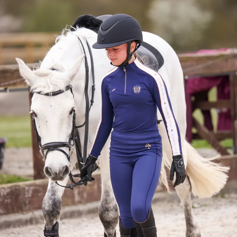 Aubrion Team Full Grip Junior Winter Riding Tights - Navy-5